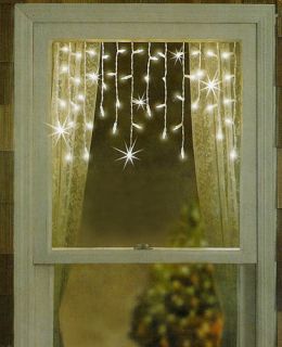 Set of 50 Clear Mini Window Curtain Icicle Lights White Wire