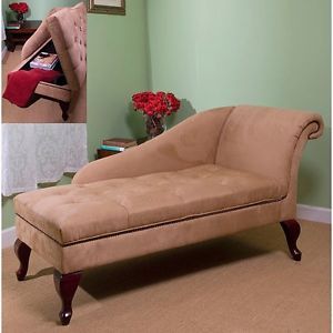 New Tan Microfiber Chaise Lounge Bench with Storage Seat