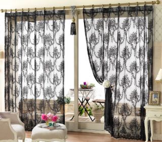 Black Mesh Lace Curtains Sheer Window Inner Inside Door Kitchen Drape 2 Panel