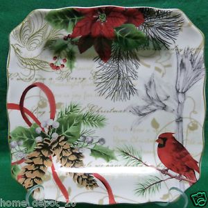 222 Fifth Christmas Holiday Wishes Set of 4 Salad Plates Fine China Brand New