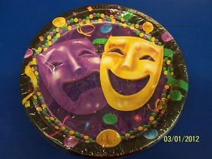 Comedy Tragedy Masks Mardi Gras Holiday Party 10 5" Paper Banquet Plates