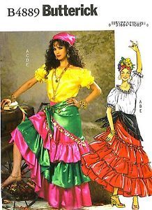 MS Gypsy Skirt Peasant Top Calypso Costume Sewing Pattern XS M Butterick 4889