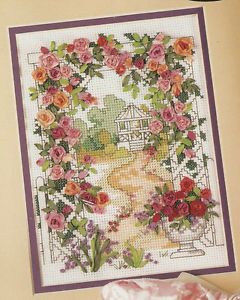 Bucilla Silk Ribbon Embroidery "Rose Arbor" Counted Cross Stitch Kit