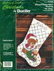 Bucilla "Santa Bear" Teddy Christmas Stocking Toys Tree Cross Stitch Kit New