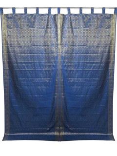 Dark Blue Woven Silk Sari Curtain Drapes Panel Window Treatment Screen 96x44