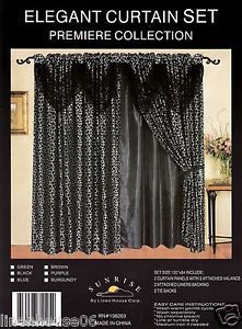 New 6 Pcs Animal Print Black White Leopard Curtain Window Drapery 2 Free Gift
