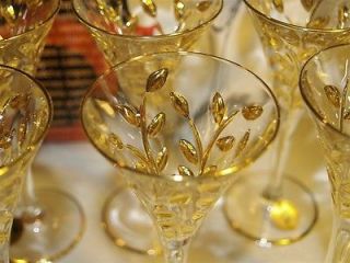 Italian Due Zeta 24K Handpainted Gold Crystal Liquor Glasses 6pc Set New