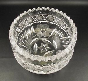 Vintage Cut Crystal Bowl Flowers Stars Glass