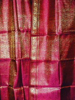 Sari Curtains 2 Drapes Pink Gold Brocade Silk Window Drapes 96 Inch