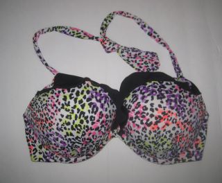 New Victoria's Secret Add 2 Cups Halter Gorgeous Push Up Leopard Bikini Top 34D