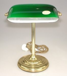 Brass Bankers Desk Piano Lamp with Green Glass Shade