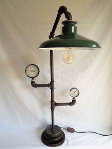 Steampunk Industrial Revolution Art Metal Pipe Desk Lamp Gauges Gear Base