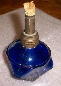 Antique Cobalt Blue Small Desk Alcohol Oil Lamp 1883
