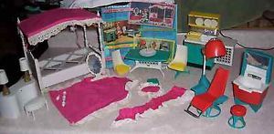 Vintage Barbie Doll House Furniture Bedroom Beauty Parlor Dining Room Table Bed