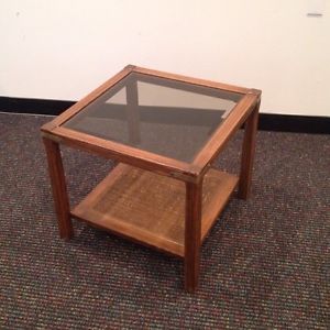 A Brandt Ranch Oak Beveled Glass Square End Table