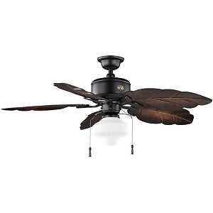 Hampton Bay Nassau 52" Natural Iron Indoor Outdoor Ceiling Fan with Leaf Blades