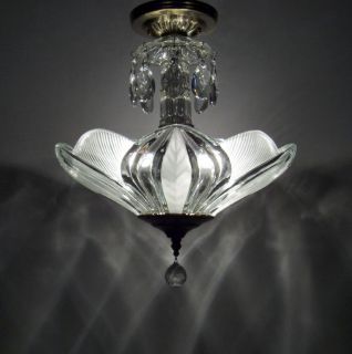 Vintage Semi Flush Mount Ceiling Light Fixture Art Deco Style Glass Chandelier