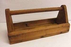 Primitive Antique Wood Tool Box Caddy Carrier Rustic Garden Tote Handle Utensil