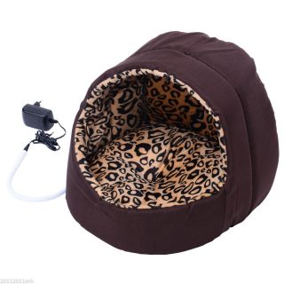 Heated Pet Bed Electric Dog Cat Bed Cave Leopard Print Dome Warm Cushion New