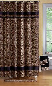 Leopard Print Bathroom Shower Curtain Rug Towel Set Bath Decor