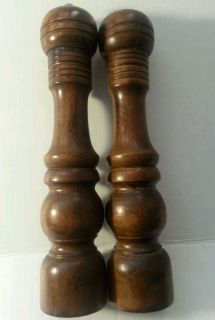 Vintage Wooden Salt Shaker and Pepper Grinder Duo 11 1 8" Tall RARE