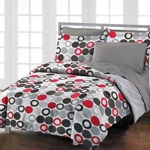 Modern Chic Red Grey Black Twin Comforter Set Girls Boys Teen New Bedding