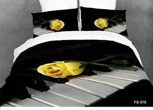 Queen Duvet Covers Comforter Sets 5pc Pretty Black White Yellow Rose Bed Linens