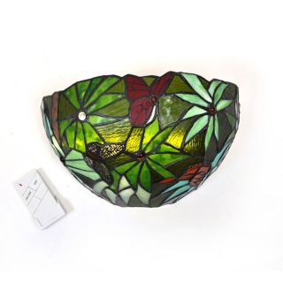 Exciting Lighting Battery Powered LED Real Stained Glass Rain Forest Wall Sconce