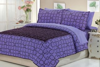 7pc Cotton Brand Daisy Purple Bedspreads Coverlet Quilt Queen w Sheet Set