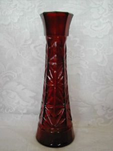Vintage Ruby Red Pressed Glass Bud Vase
