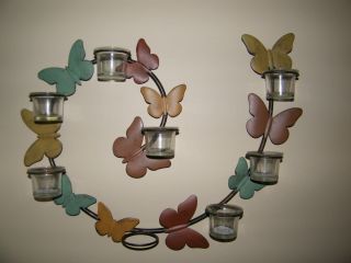 Pier 1 One Imports Multi Color Metal Butterfly Candle Holder Votive Wall Decor