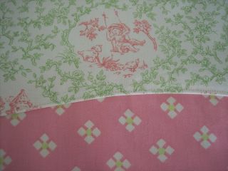 Cute Pink Green Kids Nursery Toile on White with Trim Lined Valance Curtains