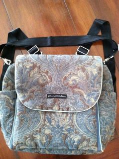 Petunia Pickle Bottom Boxy Backpack Diaper Bag in Damask Blue Green Brown