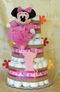 3 Tier Diaper Cake Walt Disney Minnie Mouse Baby Shower Pink It's A Girl Cocalo