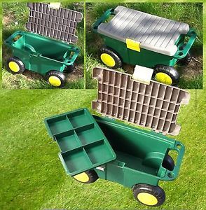 Mobile Garden Gardening Tool Chest Storage Cart Wheels 6 Compartments 2 Handles