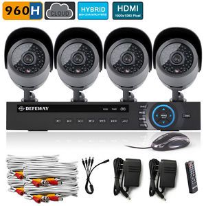 Defeway Home CCTV 4CH 4 Channels H 264 DVR Outdoor Security Cameras System No HD