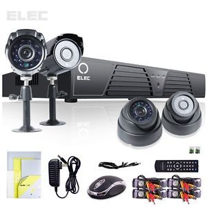 Elec 4CH Channel CCTV H 264 Security DVR Full D1 Surveillance Cameras System Kit
