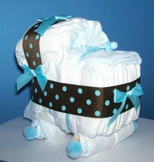 Bassinet Diaper Cake Baby Shower Decor Gift Brown Blue