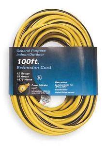 Indoor Outdoor Extension Cord 12 3 Yellow Black PVC SJTW 5 15P 100 ft 1 Outlet