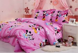 Red Pink Mickey Mouse Cotton King Queen Size Duvet Quilt Cover Bedding Set Sheet