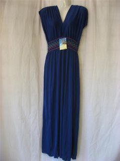 New Women Summer Beach Boho Maxi Dress Solid Color Navy Blue L XL 2XL