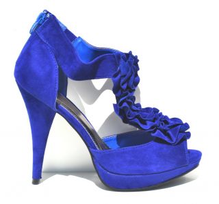 Qupid Royal Blue Velvet Sexy Womens High Heel Slingback Sandals Retail $79