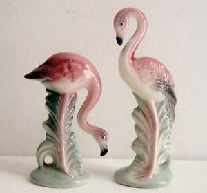 Vtg 1950's Pink Flamingo Art Deco California Pottery Figurines Brad Keeler