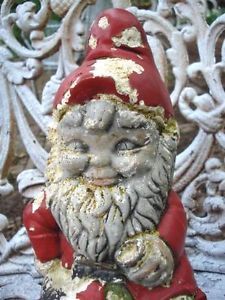 OMG Vintage Garden Gnome Smoking Pipe Shabby Chippy Best Weathered Patina
