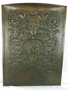 Victorian Cast Iron Summer Cover Fireplace Screen Wrestling Lion Old Man Winter