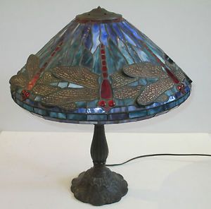 Antique Vintage Stained Glass Firefly Arts Crafts Deco Shade Lamp Sculpture