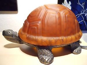 Beautiful Antique Style Brass Turtle Amber Glass Lamp Shade