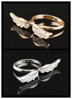 Korean Stylish Vintage Angel Wing Gold Silver Plated Crystal Lovely Cute Ring