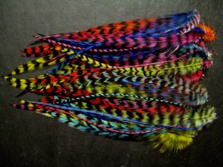 55 Whiting Long Real Grizzly Mix Colors Saddle Feather Hair Extensions