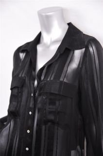 Fifteen Twenty Womens Black Silk Striped Button Down Shirt Top Blouse s New